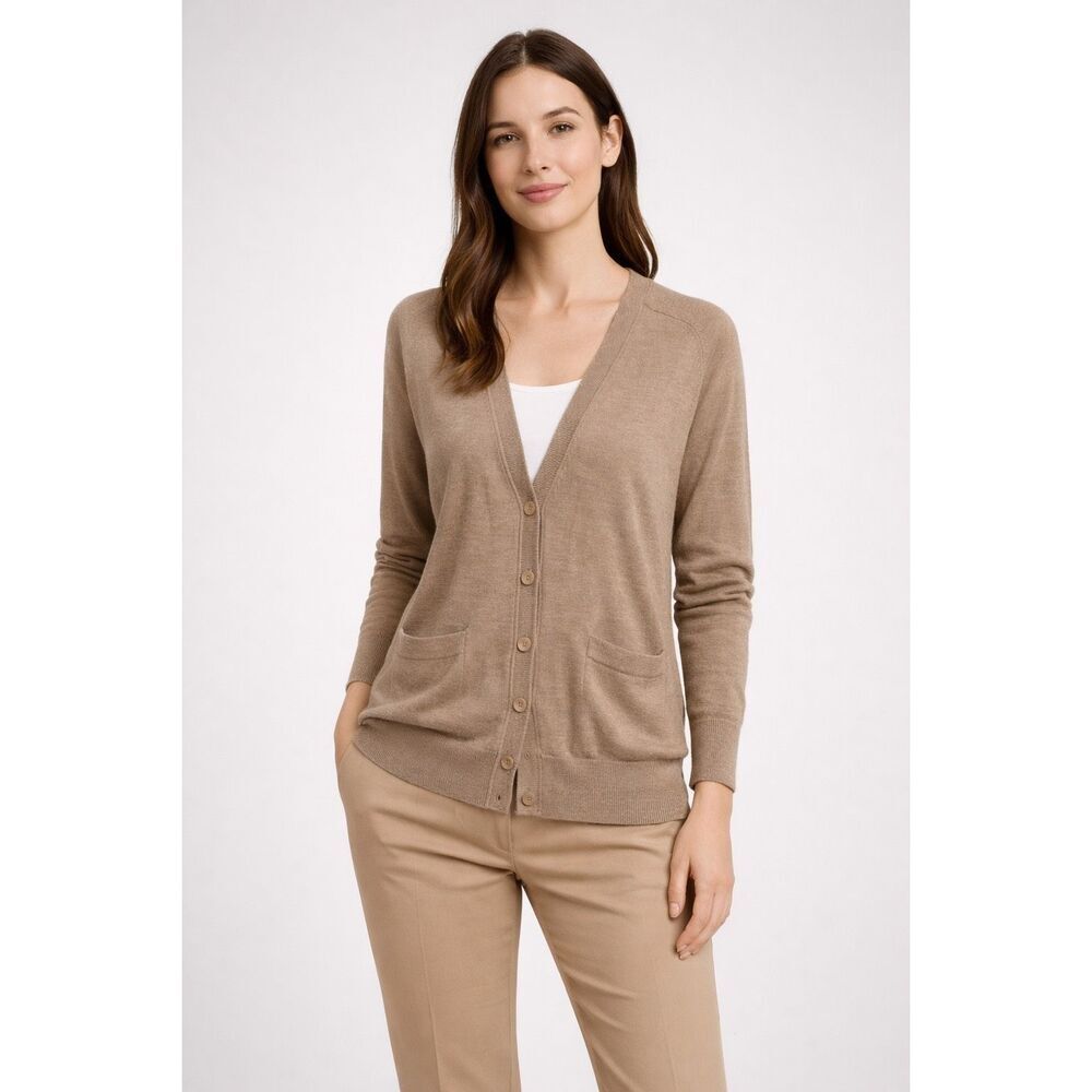 J.Crew Merino Wool Cardigan Taupe Button Front Womens Small